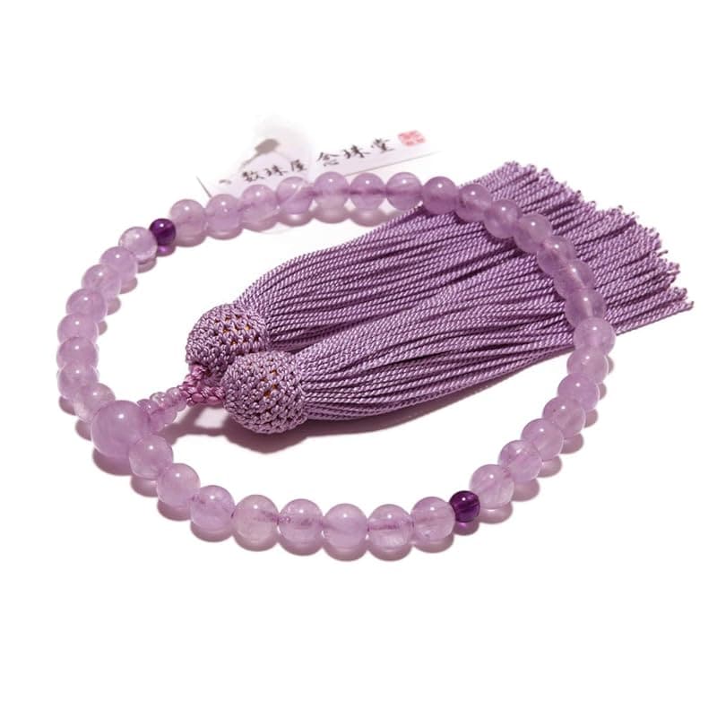 念珠堂 女性用 高級天然石 藤雲石(とううんせき) 紫水晶入 正絹房 数珠袋付き 藤(房色) 手作り 念珠 すべての宗派でお使い頂ける 国産 念誦 【創業80余年 老舗数珠メーカ