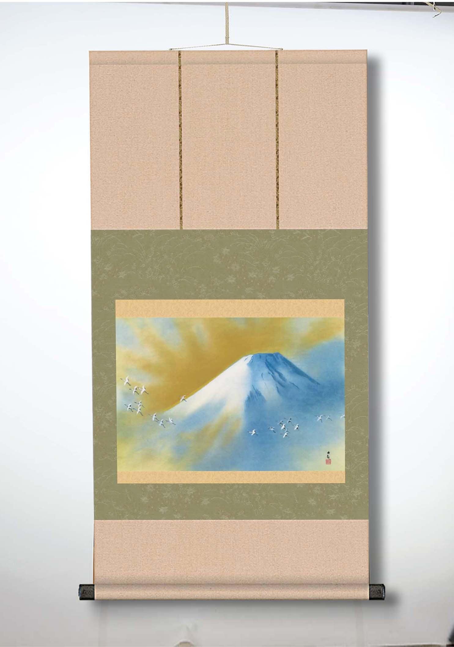 横山大観　霊峰富士掛軸(尺三)　霊峰飛鶴
