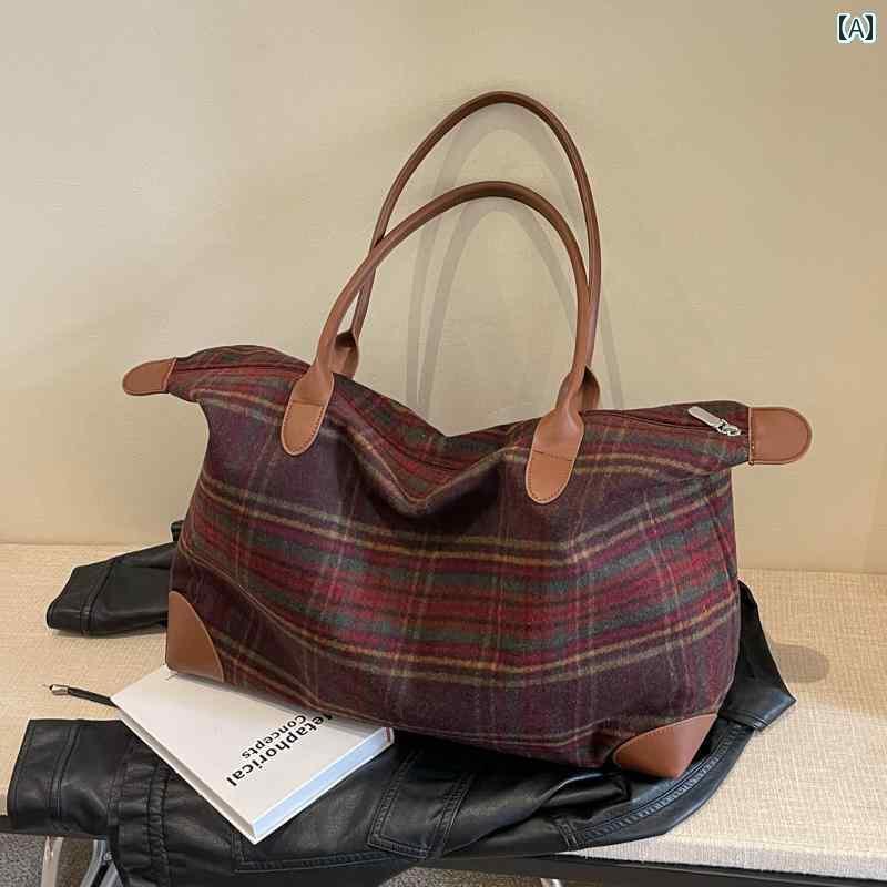 ショルダー バッグ レディース メンズ カジュアル 鞄 オールシーズン 旅行 トラベル バッグ 大容量 ジッパー ウール 秋冬 ハイエンド 4,563円