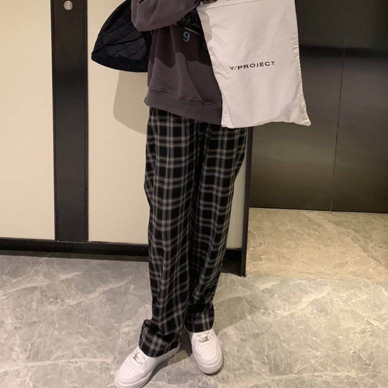 ラフパンツ ボトムス 長ズボン スラックス チェック バイカラー レトロ ワンタック フレアパンツ スリット ウエストゴム セミフレア パンツ ハイウエスト ストレッチ ストレッチ 美脚