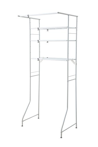 HEIAN SHINDO ランドリーラック 棚3段 ハンガーバー付き 横伸縮 縦型ドラム式両対応 ホワイト 幅60-93×奥行53×高182cm L-5