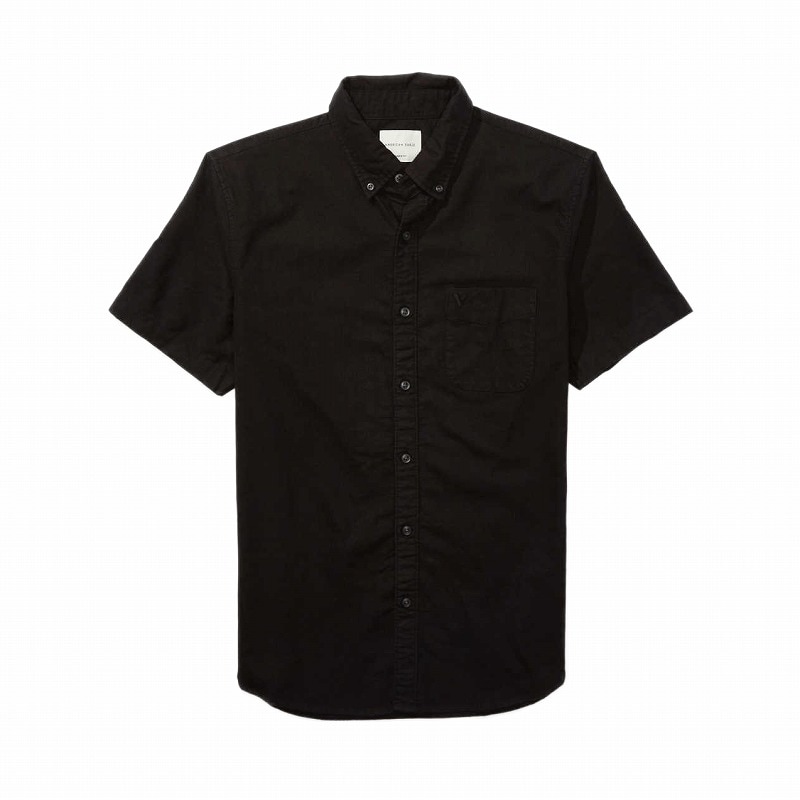 メンズ 半袖 オックスフォード シャツ ブラック
