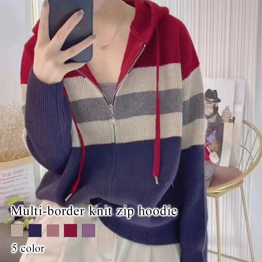 パーカー レディース マルチボーダーニットジップパーカー ジップ グレー ブランド 春 コーデ おしゃれ きれいめ スウェット ロング 人気 ロゴ 大きいサイズ 軽量 肌着 ジャケット 冬 フリース