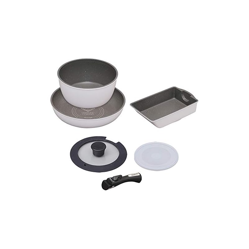 即納：アイリスオーヤマ(IRIS OHYAMA) フライパン 鍋 セット フライパンセット 6点 ガス火 IH対応 軽量 お手入れ簡単 取っ手のとれる ダイヤモンドコート ダイヤモンドコートパン ホワ