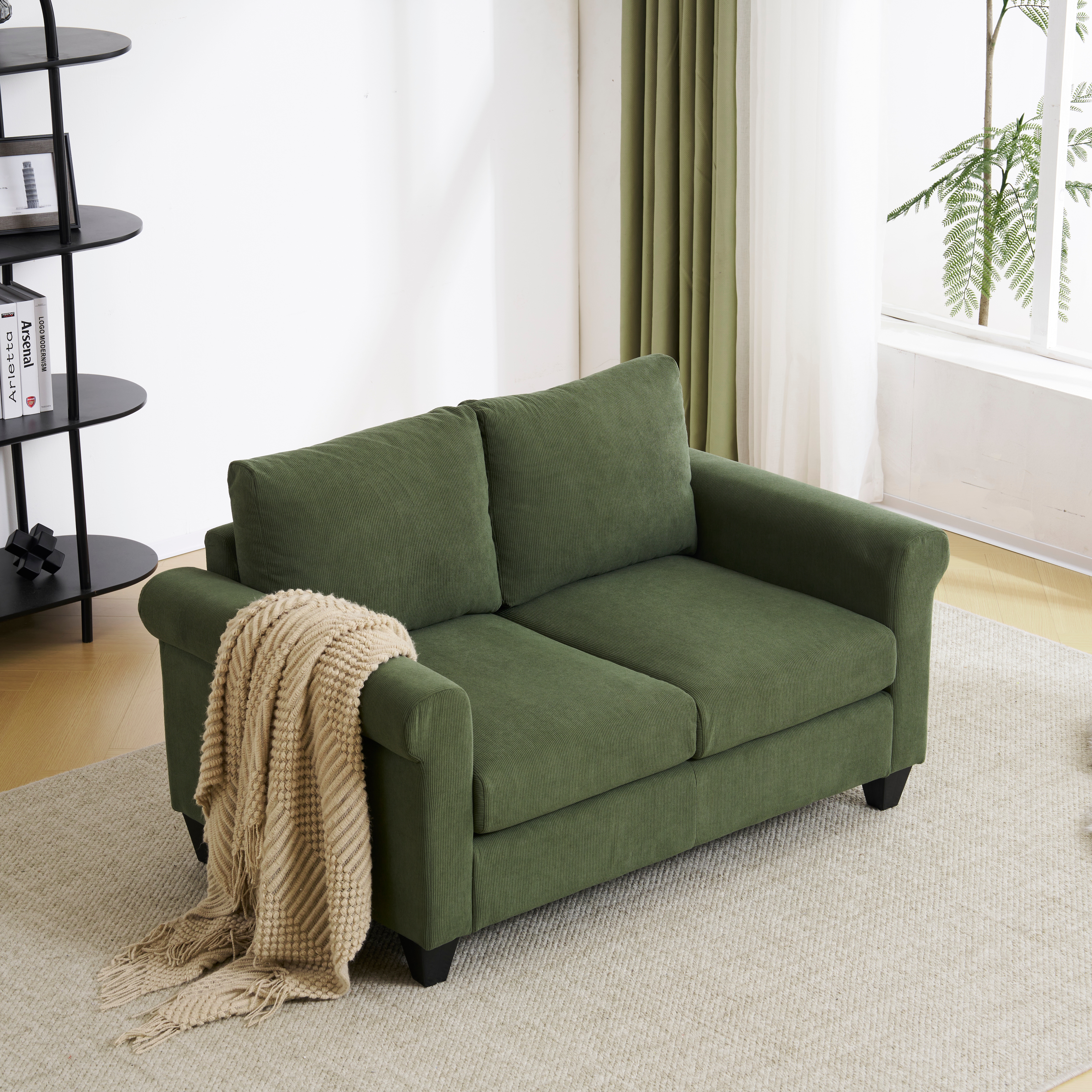 green ソファー 2人掛け 脚付き 肘付き ロータイプ コンパクト コーデュロイ生地 green