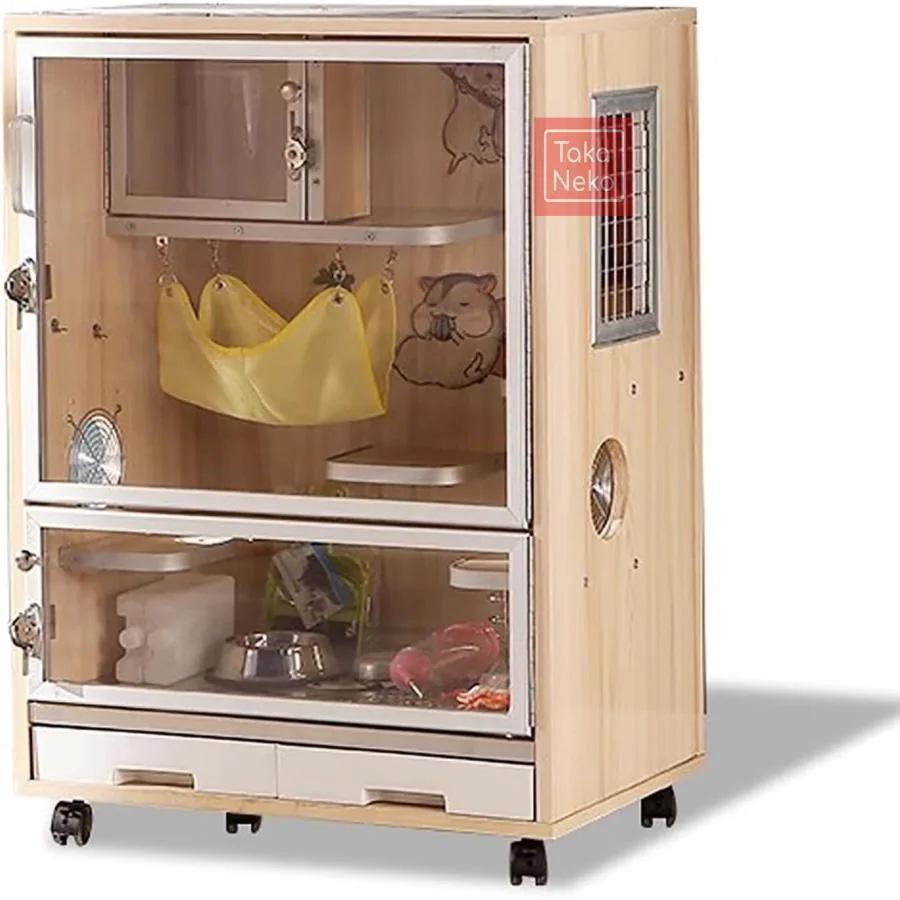 チンチラ ケージ ウサギ ケージ 大型 小動物 ケージ 小動物飼育ケージ 木製 チンチラ ハウス ペットケージ 猫 透明ドア 車輪と引き出しトレイ付き ペットケージ