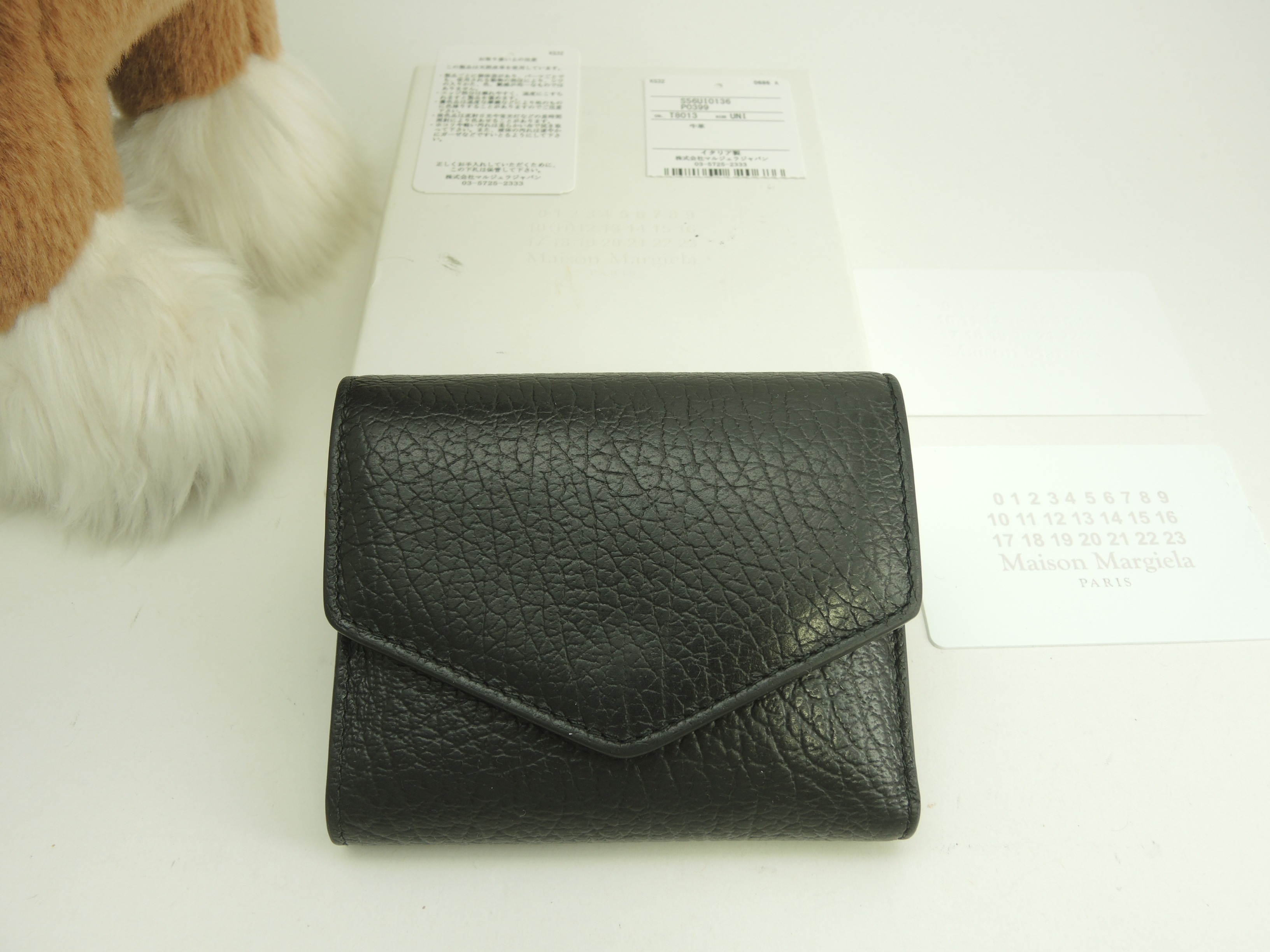 コンパクト財布 白4ステッチ レザー黒 3折財布@ 4