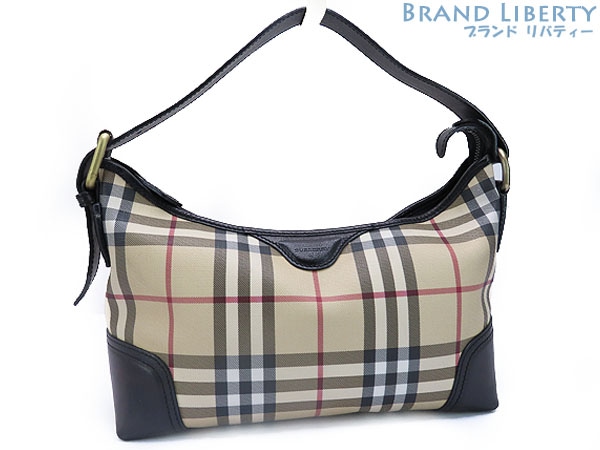美品バーバリーロンドンヘイマーケットチェックショルダーバッグホーボーバッグハンドバッグレザーイタリア製