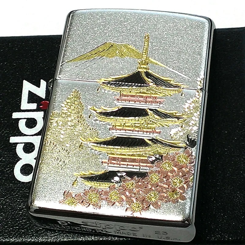 ZIPPO ライター 和柄 五重塔 ジッポ シルバー 日本 和風 銀 デンチュウバン かっこいい メンズ プレゼント ギフト