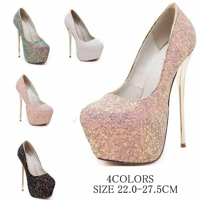 3日で出荷パンプス 靴 レディース キャバ 結婚式 16cmヒール 美脚 美脚パンプス ハイヒール ピンヒール pumps ラインストーンパンプス キラキラ グリッター【全4色】[ミュール 靴 サンダ