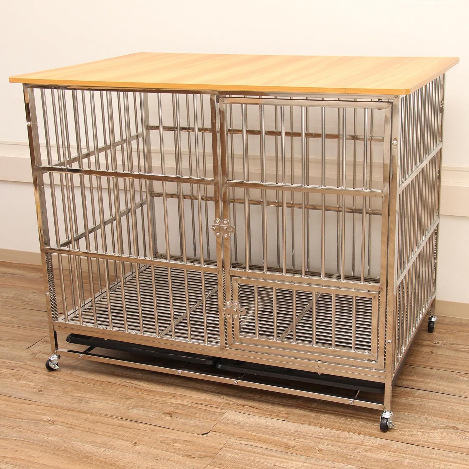 ステンレスケージ 犬 ケージ ペットゲージ 大型犬 ゲージ 屋根付き 頑丈 室内 中型犬用ゲージ キャスター
