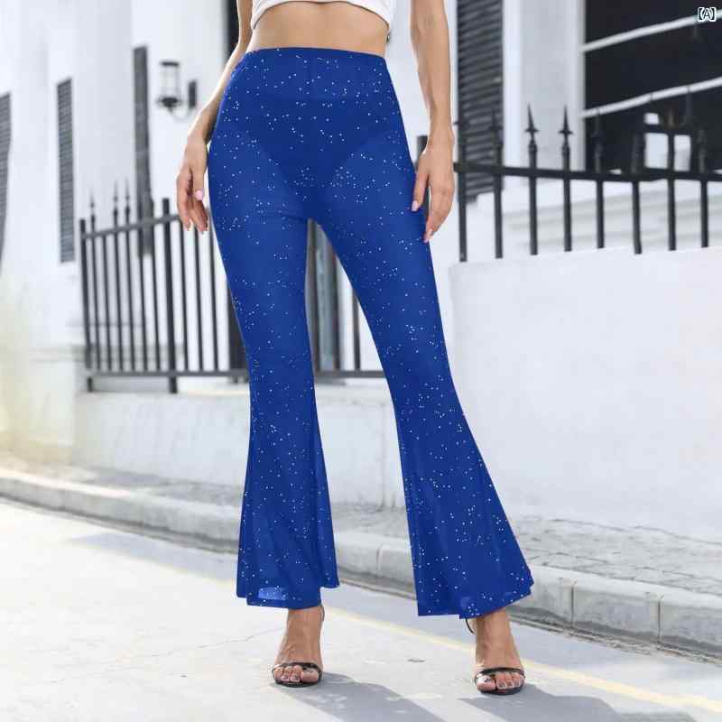 レディースファッション　かわいい　オシャレ　海外 ハイウエスト カジュアル メッシュ フレア パンツ 5,570円