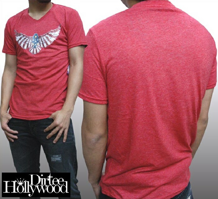 ダーティーハリウッド メンズ Tシャツ Vネック Dirtee Hollywood US FLAG EAGLE レッド Safari サファリ LEON レオン オーシャンズ 雑誌 掲載 ブランド ベ