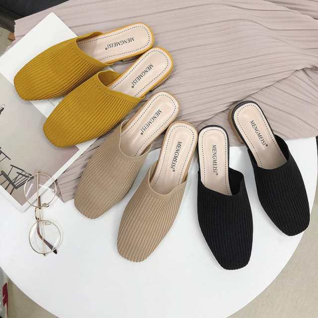 ミュールサンダル ニットフラットサンダル スリッパ きれいめ 美脚 歩きやすい シューズ レディース