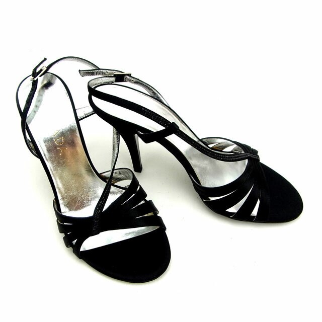 サンダル #37　1/2 ラインストーン ブラック 中古