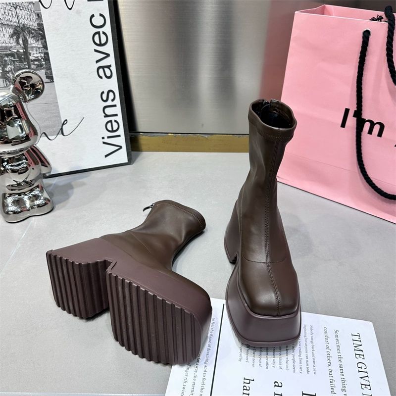 厚底シューズ ブーツ 韓国スポンジ底 防水プラットフォーム厚底ショートブーツレディース ファッション