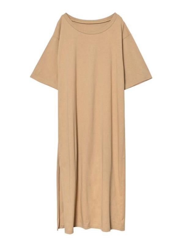 夏無地日本と韓国ラウンドネックニットリネンコットン半袖裾スリットドレス女性 5,699円