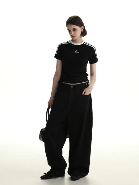 トレンドブランド右肩3本バーミニスリムフィット半袖トップス 5,493円