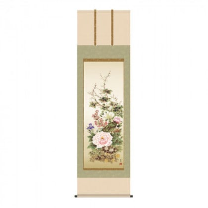 掛軸 吉井蘭月名花繚乱 54.5×190cm KZ2A1-091