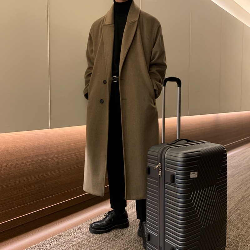 ラシャ コート 男性 韓国ファッション 冬 感 秋トレンチコート ロングタイプ ゆっ たり レトロ 厚手 ジャケット