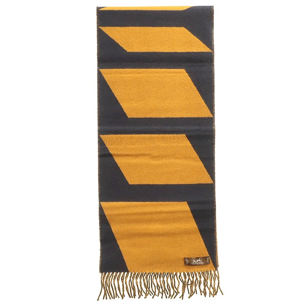 エルメス HERMES マフラー CASAQUE OPTIQUE カシミヤ ネイビー×イエロー 紺 黄色 バイカラー カザック オプティック 【箱】【中古】