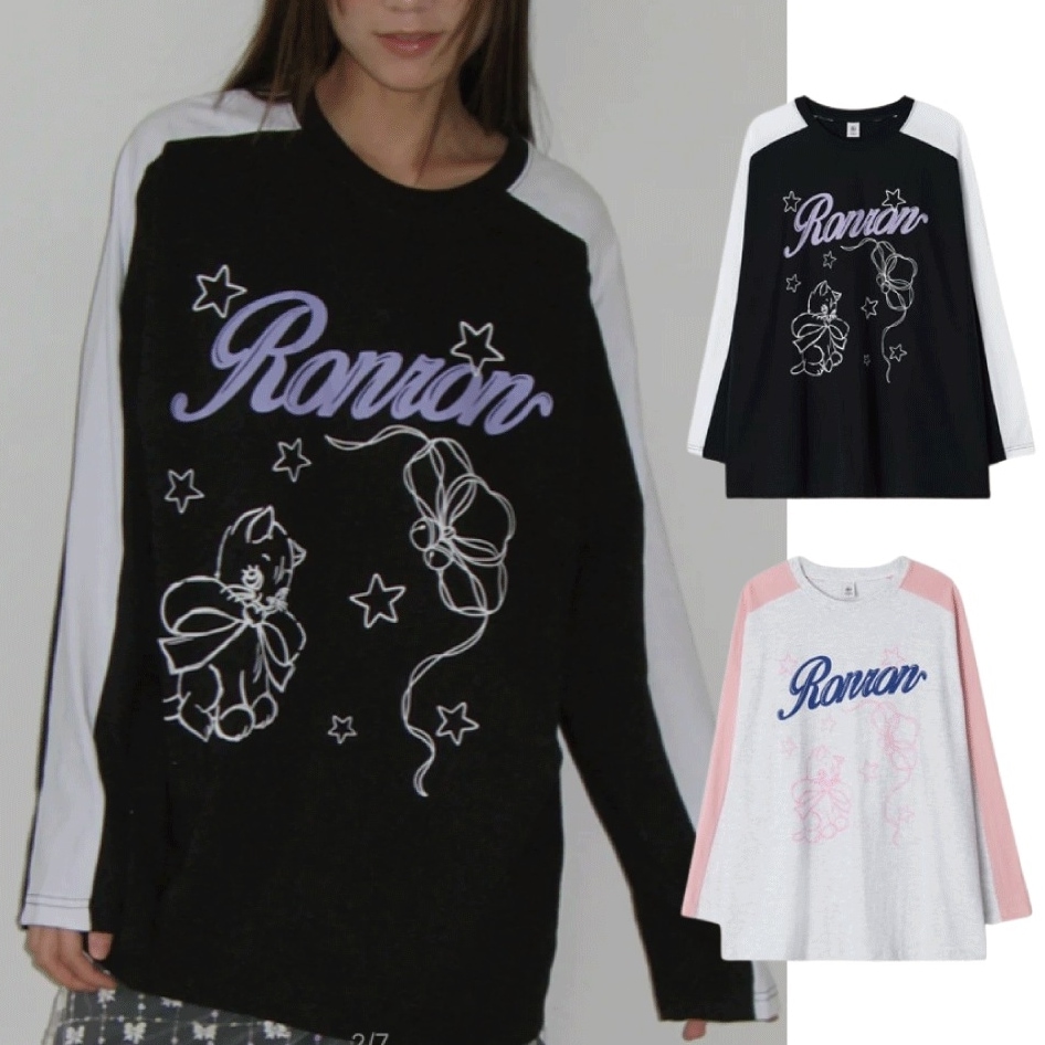 COLORED CRAYON CAT LONG SLEEVE Tシャツ (2 colors) Tシャツ