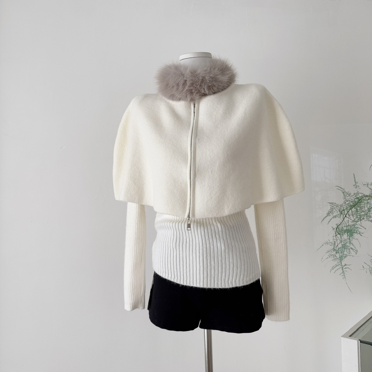 脱着フォックス毛襟ケープ+インナーセット 秋冬 コーデ 量産型 清楚め