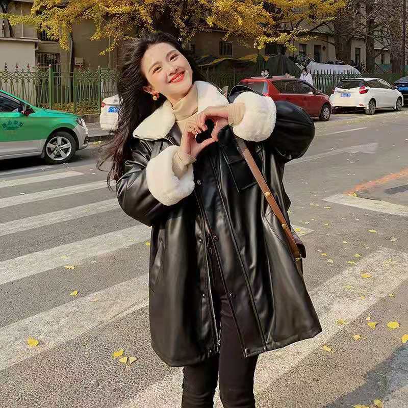レトロ レザージャケット 秋冬 中綿コート レディース 裏起毛 ラムズフリース オーバーコートブルゾン