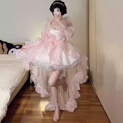 コスプレ ロリータ ワンピース ロリータ 重工プリンセスポンポンで痩せて見える ドレス 韓国 花嫁