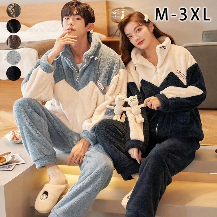 【即納】ペアパジャマ ルームウェア カップル 部屋着 暖か 上下セット ペア 着る毛布 柔らかい ふわふわ 裏起毛 レディース メンズ 夫婦 お揃い 家族 ペアルック もこもこ 秋冬 冬パジャマ ボア