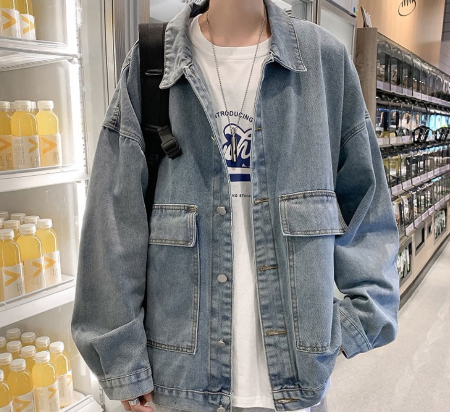 アウター ジャケット Gジャン 上着 袖あり 長袖 ドロップショルダー 萌袖 襟付き ワイド Iライン ポケット 前開き デニム ブルーデニム カラーデニム 厚手 かわいい 大人可愛い シンプル