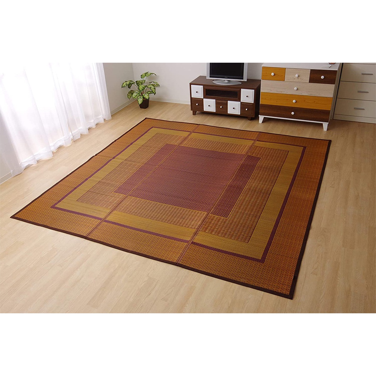 【I】【代引不可】い草 花ござ ランクス 総色 花莚 ワイン 江戸間6畳(約261×352cm) 日本製 畳 カバー センターラグ い草【北海道・沖縄・離島不可】cm　裏