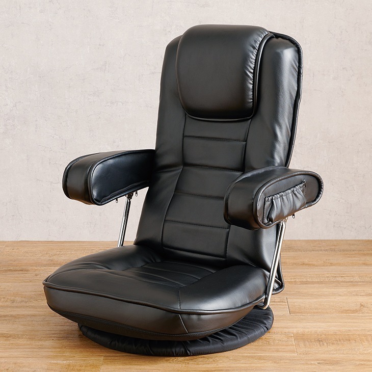 リクライニング 回転座椅子 肘付き 一人掛け チェア 椅子 合皮レザー 跳ね上げ式 360度回転 LZ-1081