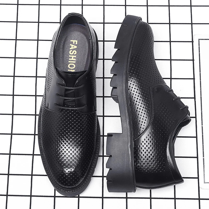 10cm メンズ身長アップレザーシューズ 中空厚底 通気性 身長アップ カジュアルメンズシューズ ビジネスフォーマルウェア 8cm 5,539円