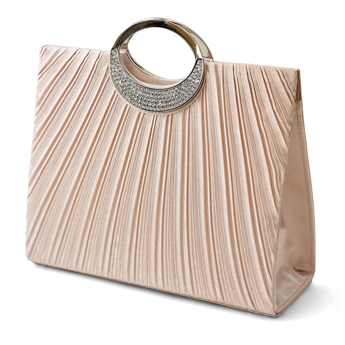 [プレックス] パーティー バッグ 2way ラインストーン ハンドル プリーツ デザイン シャンパンゴールド