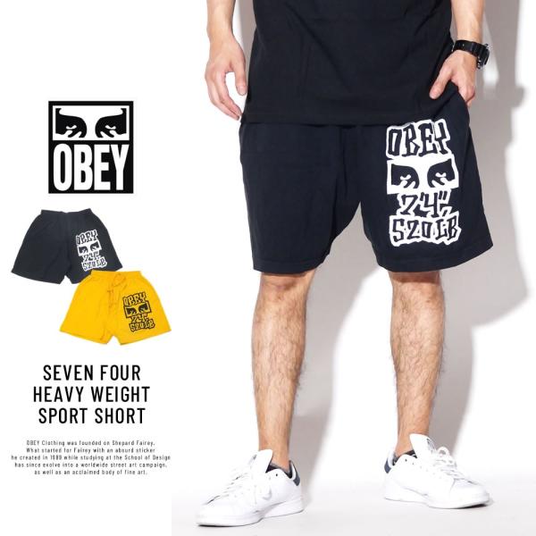 オベイ ハーフパンツ 裏毛 スウェット ショートパンツ メンズ OBEY SEVEN FOUR HEAVY WEIGHT SPORT SHORT 176921901