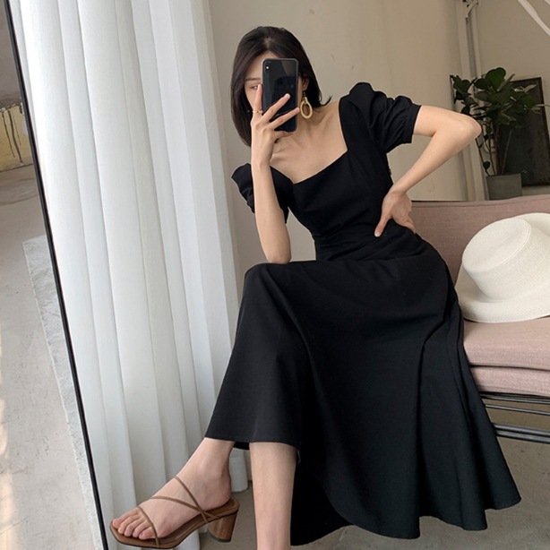 ワンピース ロング丈 スクエアネック Aライン きれいめ シンプル 大人 上品 大人女子 クール 5,680円