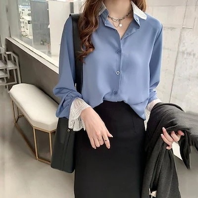 シャツ レディース 長袖 フォーマル トップス 大きいサイズ 無地 白 黒 シフォンブラウスシャツ30%までに制限