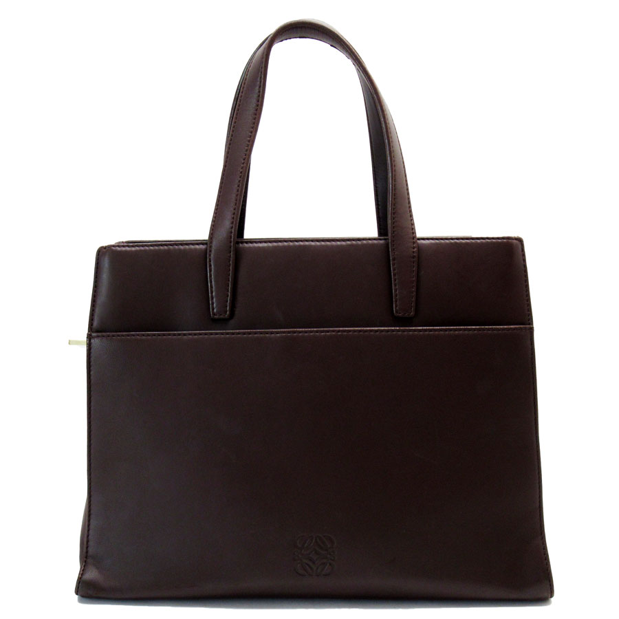 ロエベ LOEWE ハンドバッグ アナグラム レザー ダークブラウン ゴールド レディース w0635a
