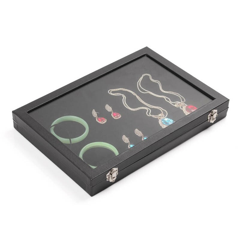 ガラスディスプレイケース（コレクションボックス） ジュエリーケース ブラック ベルベット 収納 ピアス 指輪 イヤリング ネックレス ペンダント ボディピアス アクセサリー j-box102xxxxx