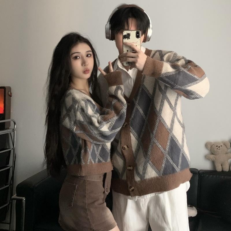 ペア カップル パーカー ニットウェア 韓国 ペアルック パーカー カーデ 裏起毛なし トレーナー セーター ストライプス カッコイイ 薄手 秋冬春 ペアお揃い 恋