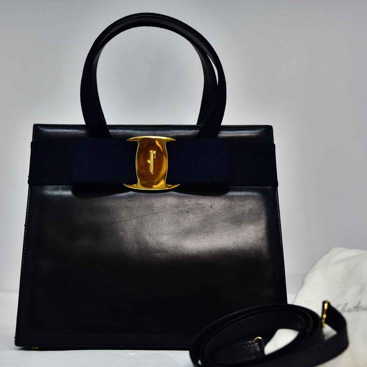 鑑定済 2WAYバッグ ハンドバッグ レディ―ス ネイビー K1017-2