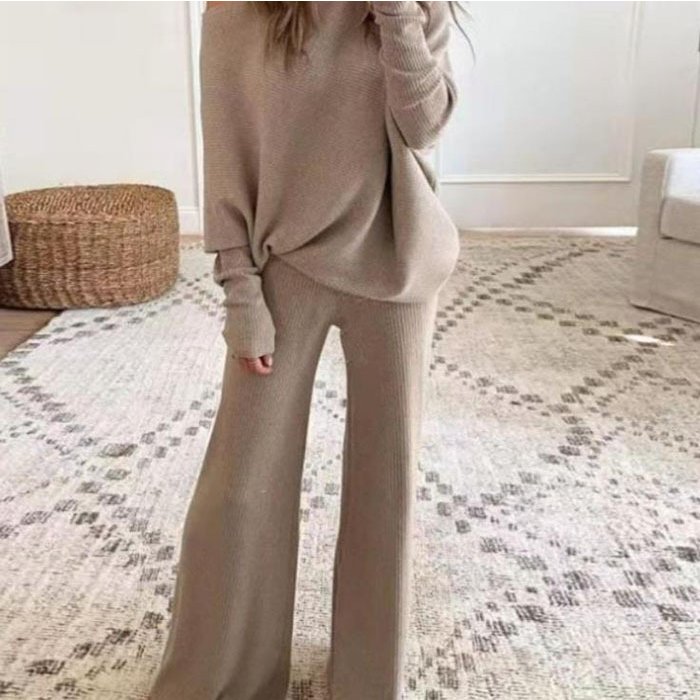 セットアップ 上下セット ニットセット ニットセーター ロングパンツ 2点セット チュニック 着やせ