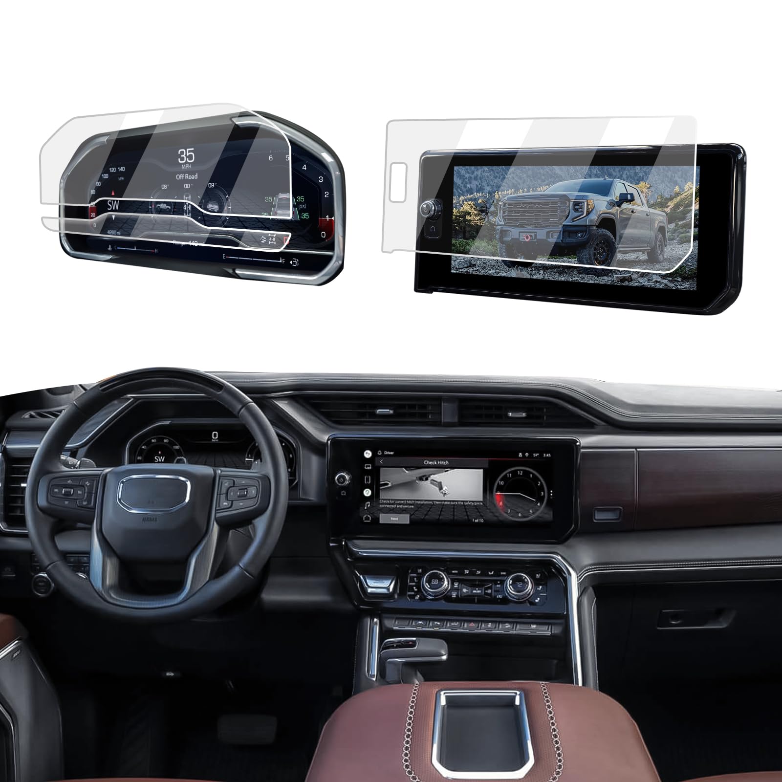 ECOZEN (エコゼン) スクリーンプロテクター 3枚 2022-2024 GMC Sierra 1500 & 2024 Sierra 2500HD/3500HD対応 12.3インチダッシュボード