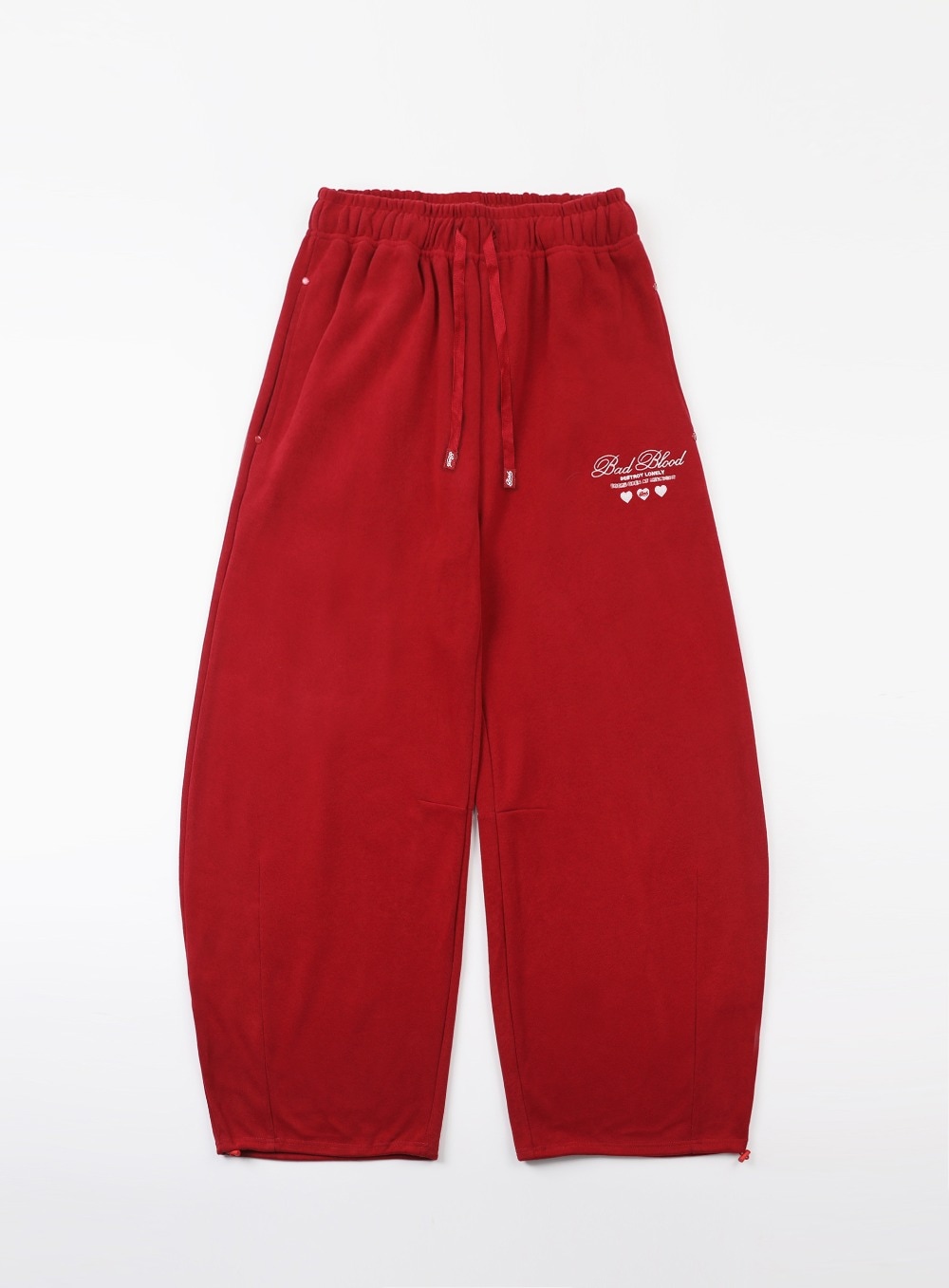 【BADBLOOD】[UNISEX] CLASSIC LOGO 2WAY CURVED JOGGER TROUSERS : RED