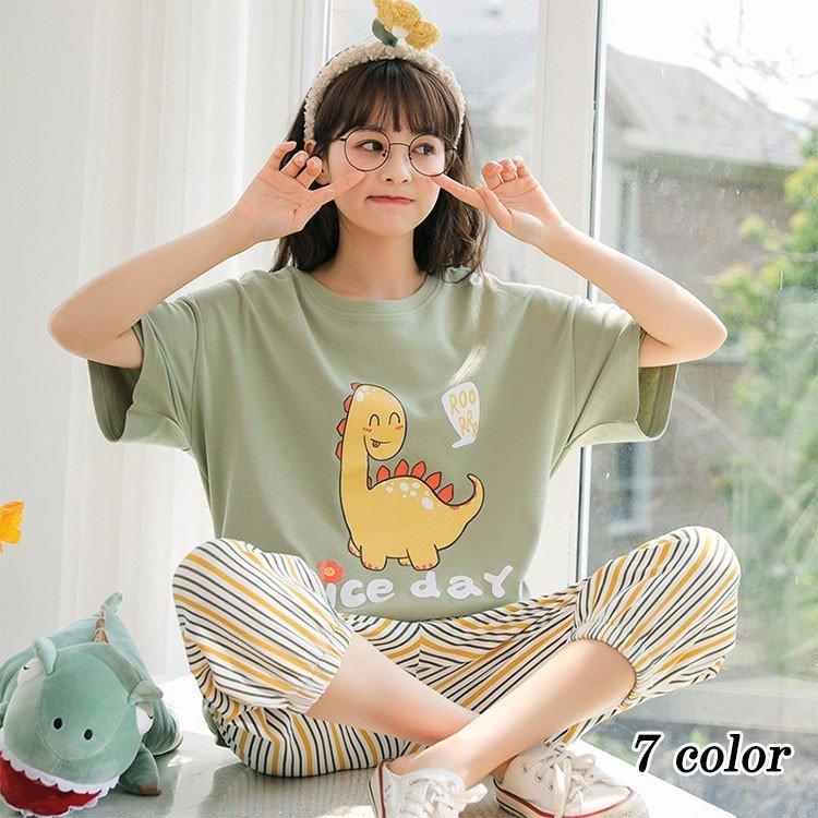 パジャマ レディース 春夏半袖ショットパンツ スウェット上下セット 可愛い 綿 パジャマ 部屋着 韓