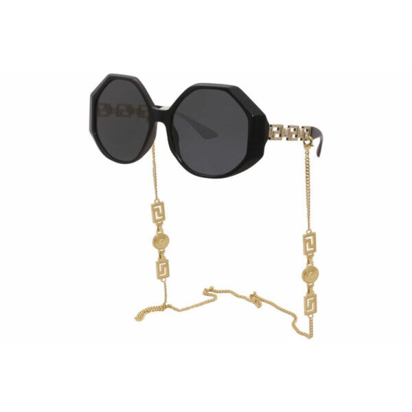 サングラス VERSACE4395F 5345/87 Sunglasses Black/Dark Grey w/Detachable Gold Medusa Chain