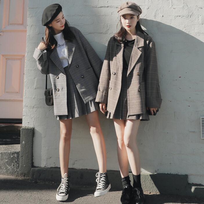 セット制服 チェック柄セットアップスーツスカート長袖ブラウス