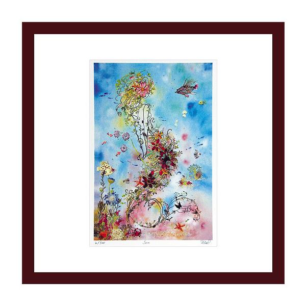 ファブリックパネル アートフレーム メルヘン 草花 かわいい 壁掛け ウォールデコレーション AtelierFlowerHorizon Sea ジグレー版画 320x320mm