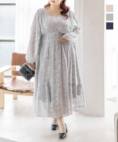 大きいサイズ レディース LL 3L 4L XL XXL XXXL CLETTEオリジナルドロストリボンシアー花柄ワンピース